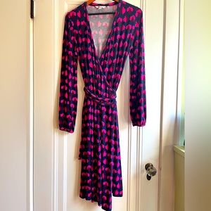 Boden Midi Floral Wrap Dress Long Sleeve Navy Maroon Pink Size 10L